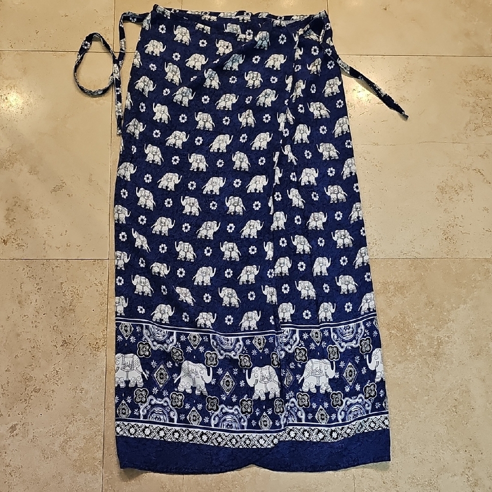 Navy Elephant Print Sarong | Wrap Skirt
